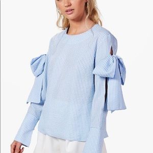 Boohoo Blue Gingham Tie Top